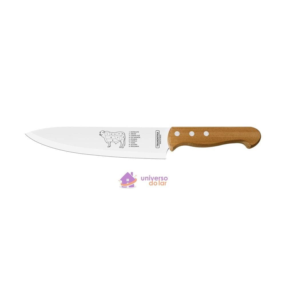 Faca para Carne Tramontina Churrasco com Lâminas em Aço Inox e Cabo de Madeira Natural 8&quot; Tramontina