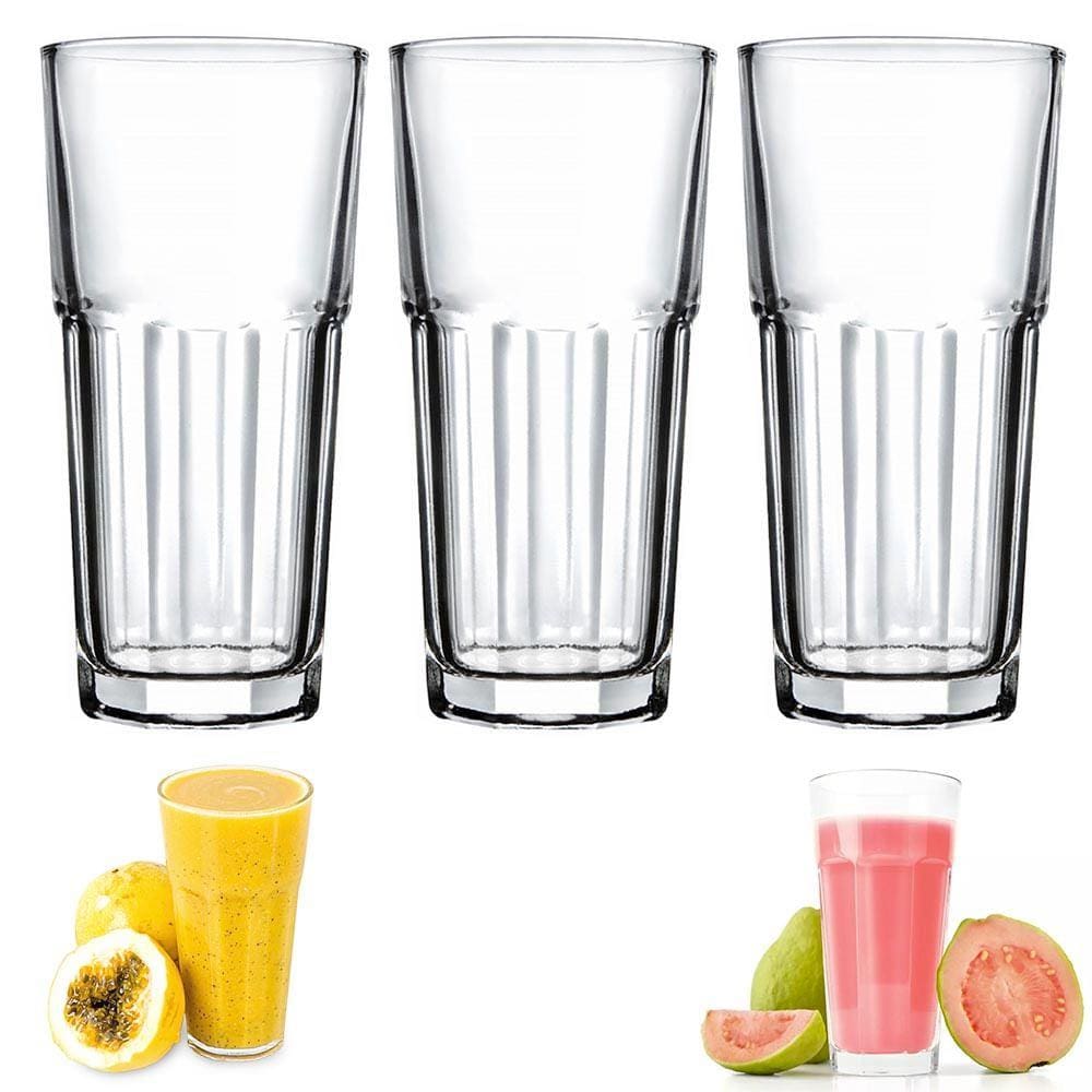 Jogo de 3 Copos Pequim Vidro Água Suco Refrigerante 300ml