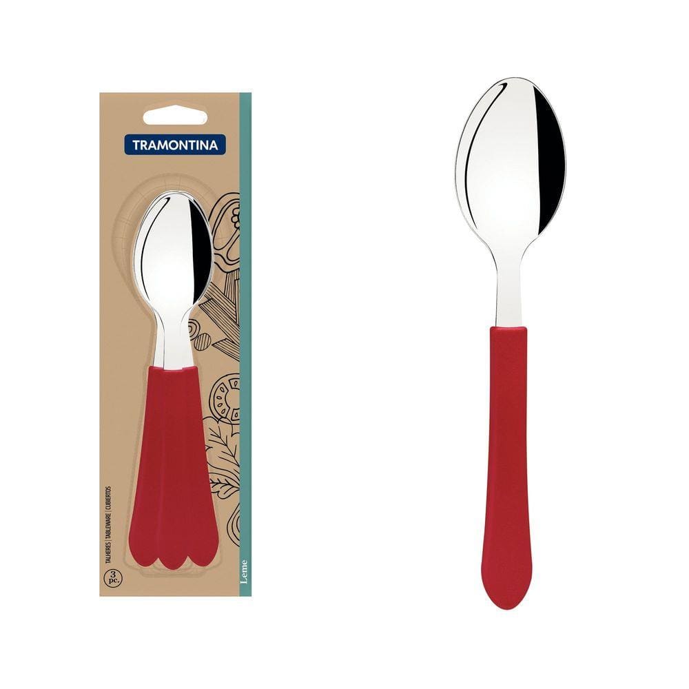 Conjunto de Colheres de Mesa Tramontina Leme com Lâminas em Aço Inox e Cabos de Polipropileno Vermelho 3 Peças Tramontina