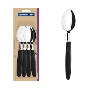 Conjunto de Colheres de Mesa Tramontina Ipanema com Lâminas em Aço Inox e Cabos de Polipropileno Preto 12 Peças Tramontina