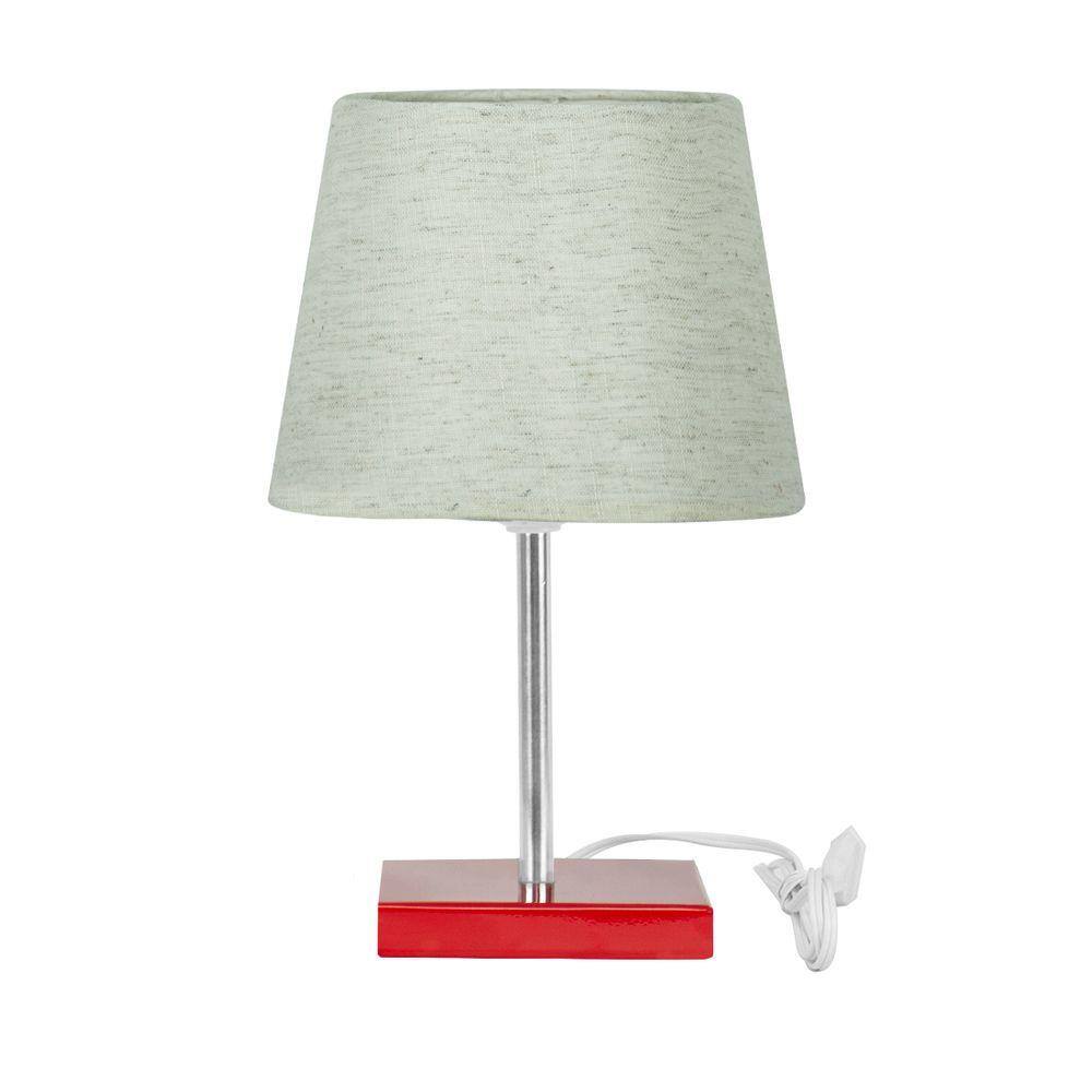 Abajur Eros Touch Linho Claro 025 Base Vermelha Quadrada