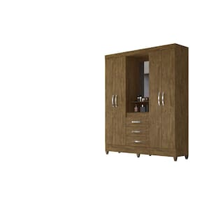 Guarda Roupa Casal 4 portas com espelho 3 gavetas Capri Castanho Wood / Baunilha - Moval