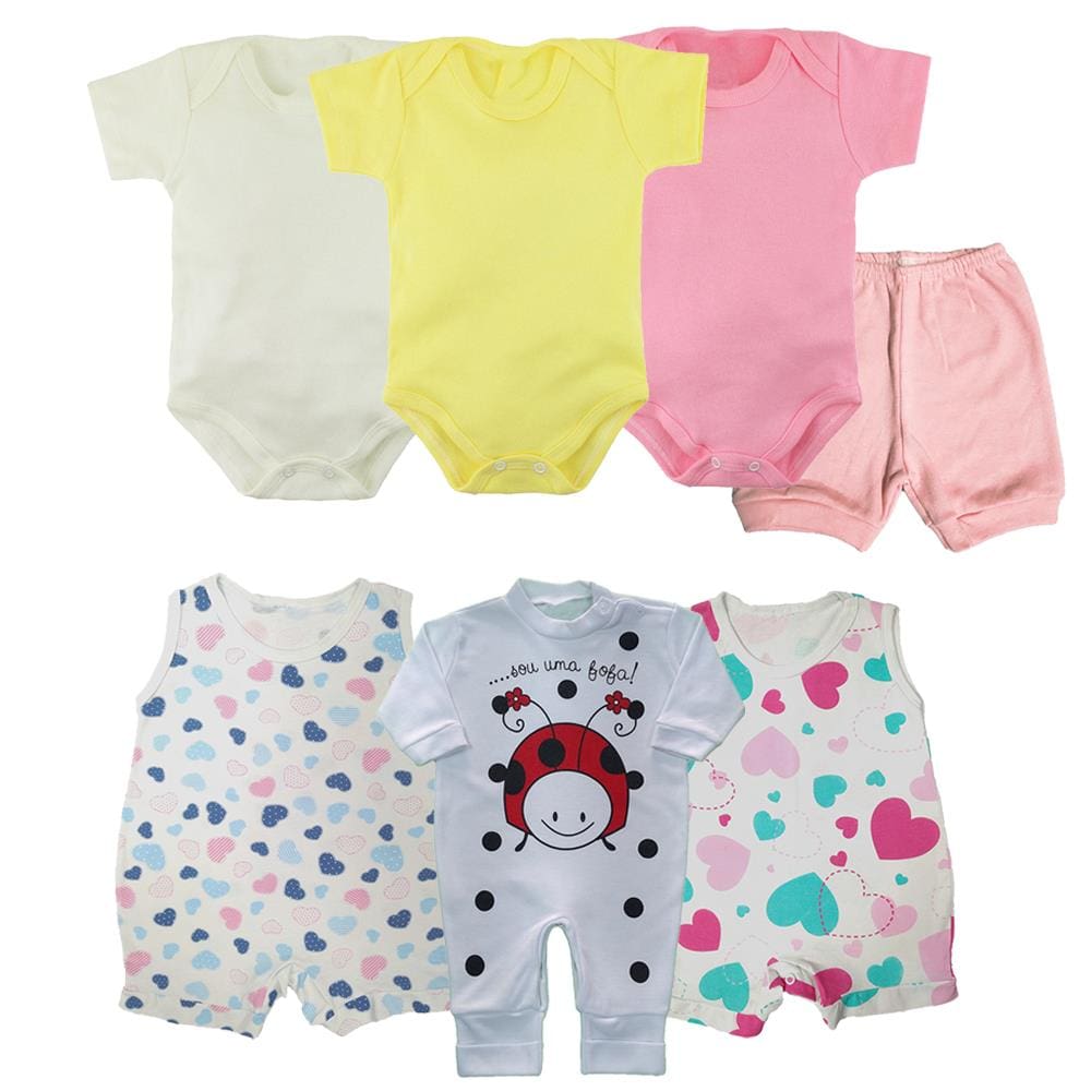 Kit Roupa de Bebê 7 Pçs Presente Enxoval Verão Menino Menina