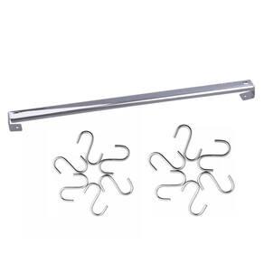 Suporte Barra 40cm Aço Inox E 12 Ganchos Em Aço Cromado