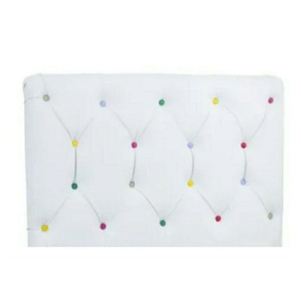 Cabeceira Infantil Estofada Botão Colorido Em Korino Branco