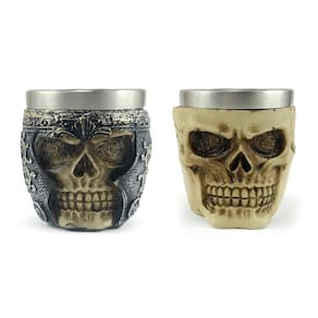 Kit 2 Copos Shot Dose Em Aço Inox Resina Colecionável Decorativo Para Tequila Whisky Vodka