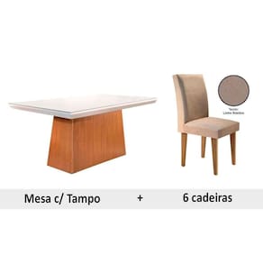Sala de Jantar Rufato Luna 180+6 Cadeiras Imbuia/ Linho Rústico