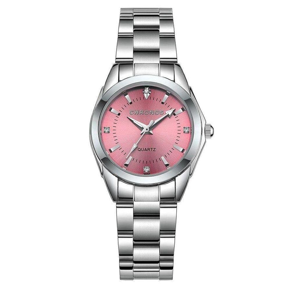 Relógio Feminino Prata Rosê Pulseira Aço Luxo Elegante