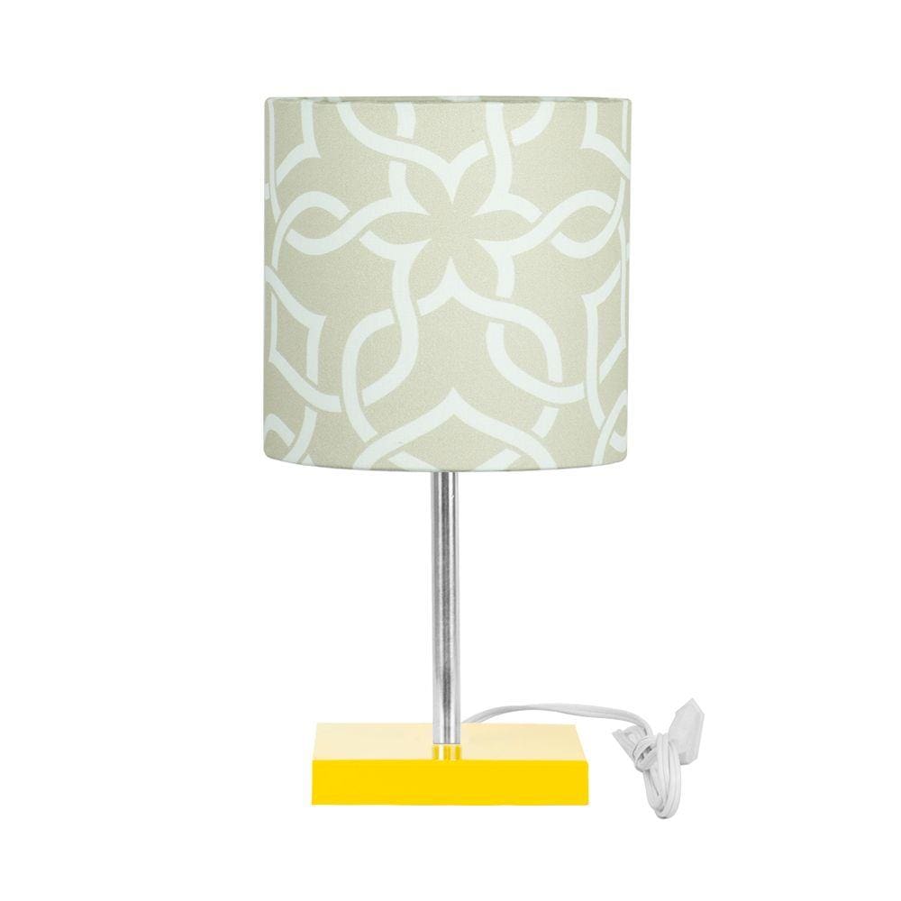 Abajur Eros Touch Cilindrico Elos Bege Base Amarela Quadrada