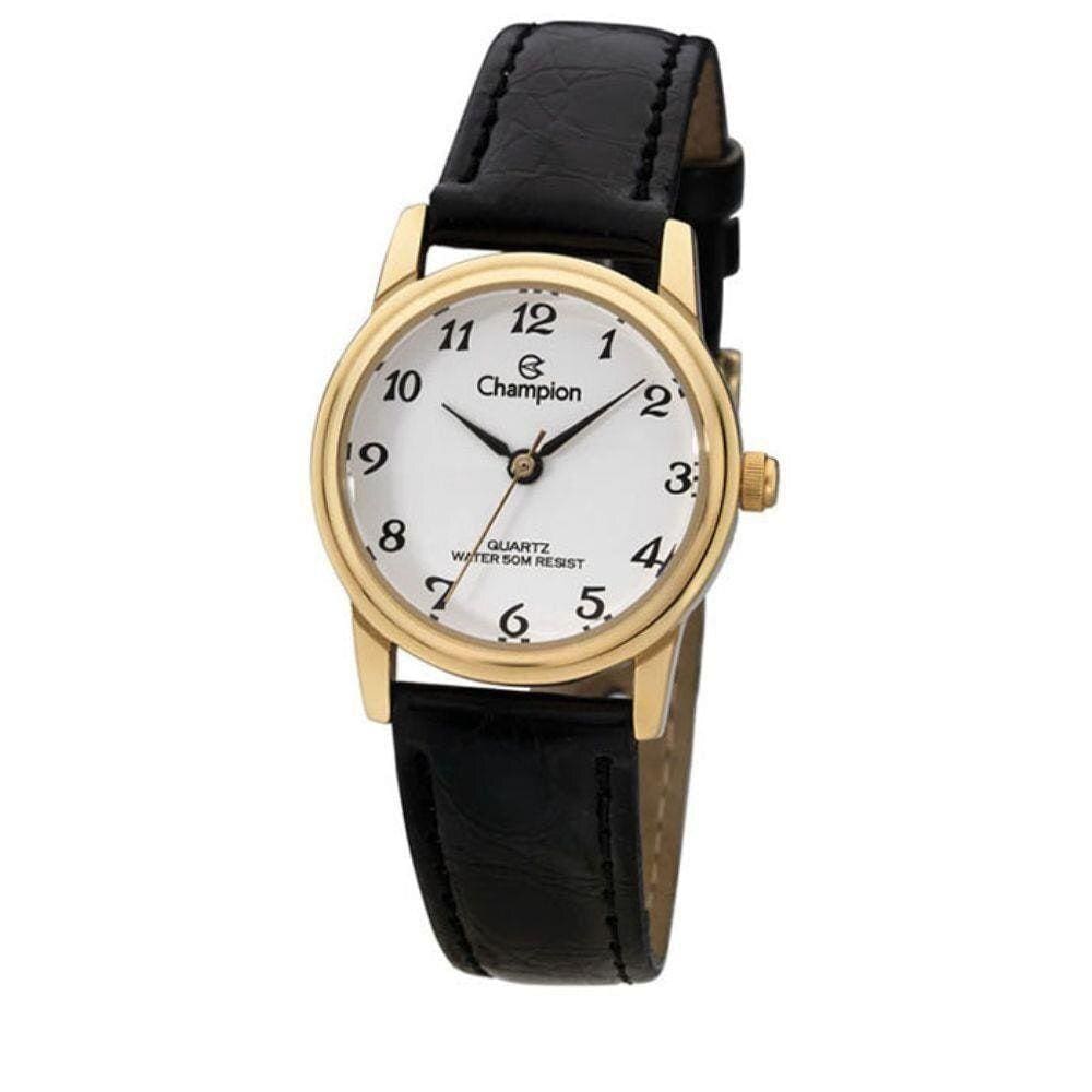 Relógio Champion Feminino Pulseira De Couro Preto Ch25007M