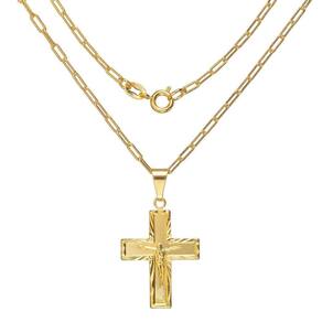 Corrente Masculina 50Cm 2Mm + Cruz Folheada Ouro Cr594