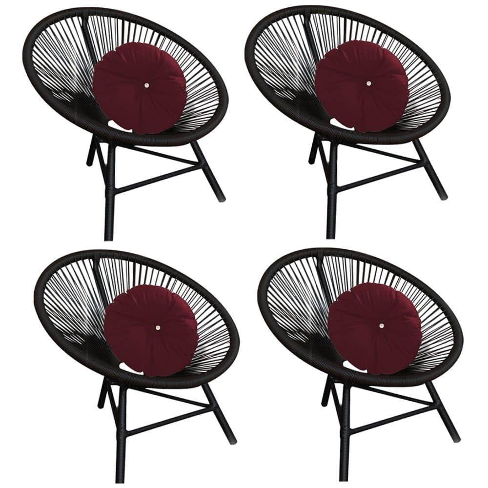 Kit 04 Poltrona Cadeira Suede Marsala Bordô