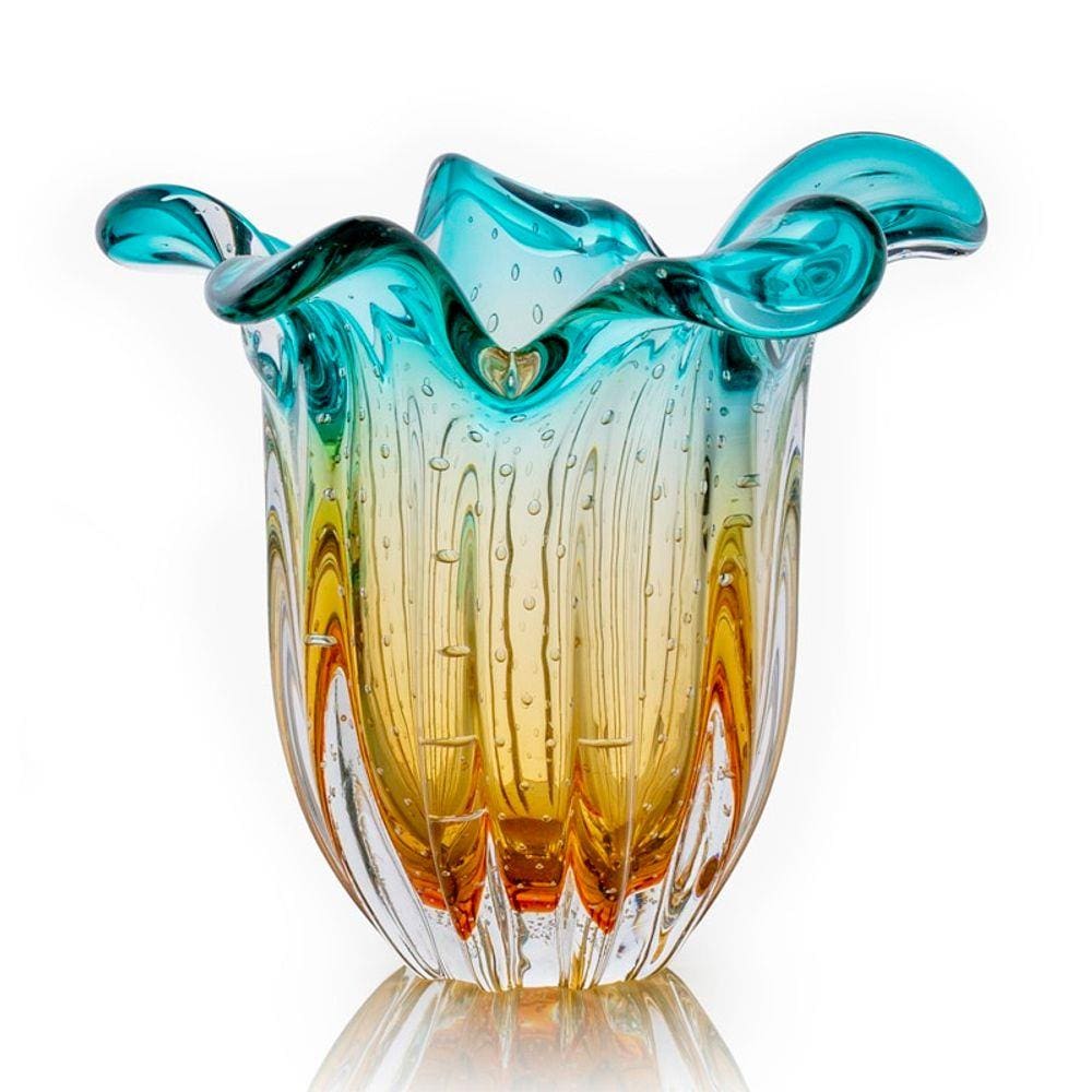 Vaso Em Cristal Murano Esmeralda E Âmbar São Marcos