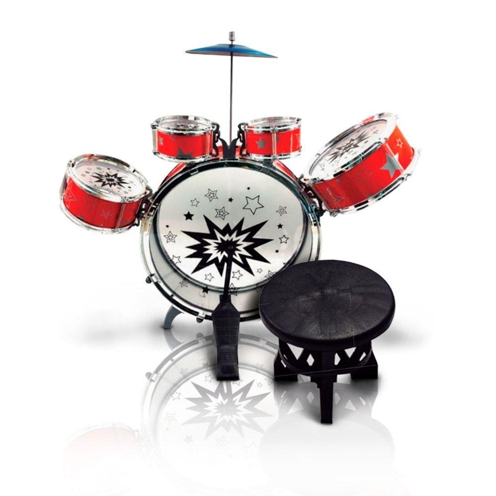 Mini Bateria Infantil Bw039 Com Banquinho Vermelho