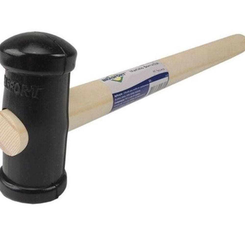 Martelo Borracha Preto Pequeno 40Mm Cabo De Madeira