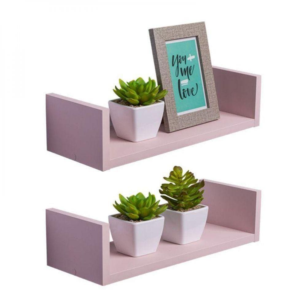 Kit 2 Prateleiras U 50 X 10cm Rosa Claro Suporte Invisível
