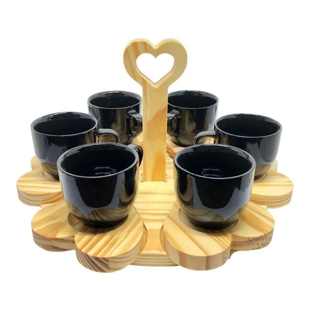 Jogo 6 Xicara De Porcelana Com Suporte Pires Coracao