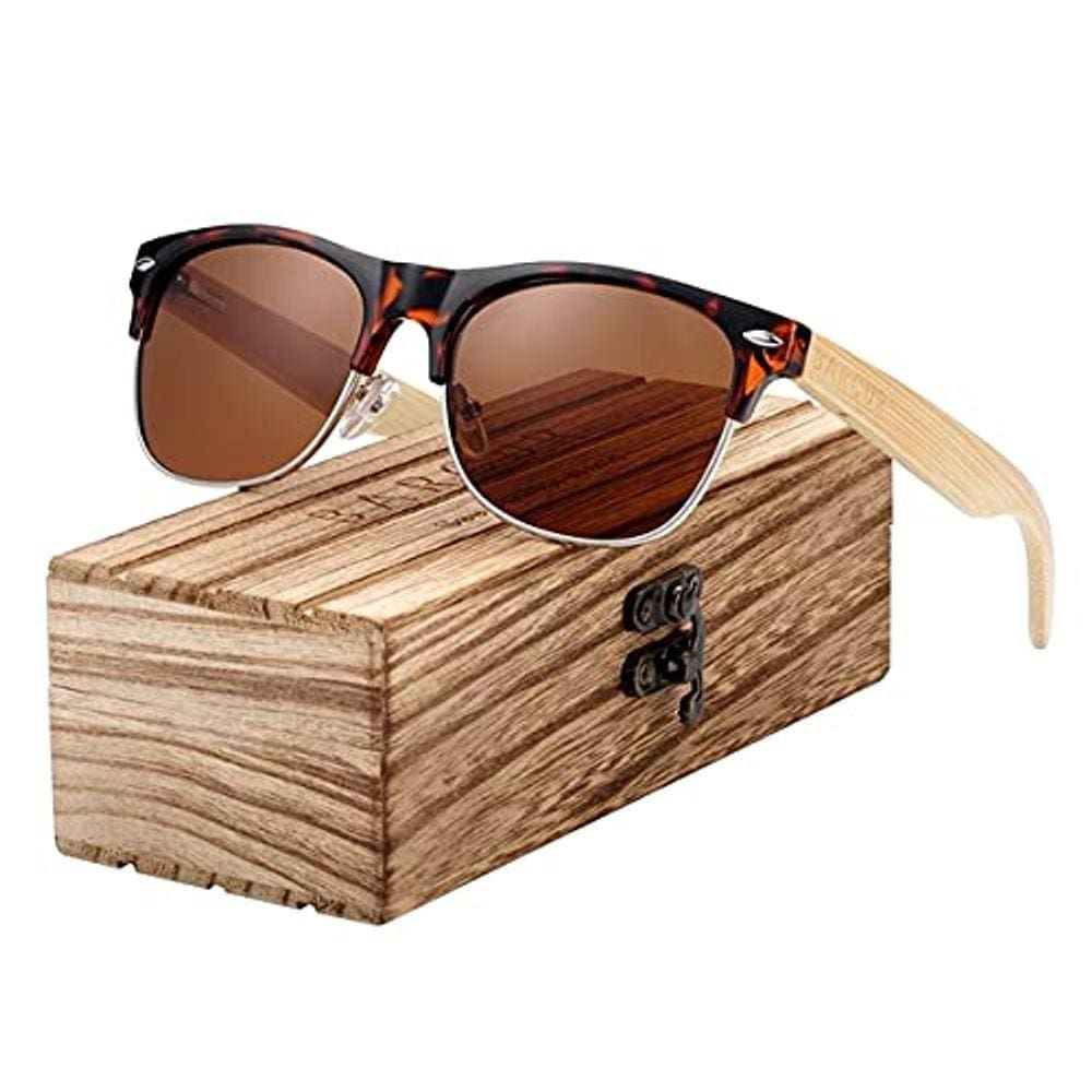 Óculos de Sol Masculino BARCUR Hastes Estilo Madeira Bambu Proteção uv400 Polarizado