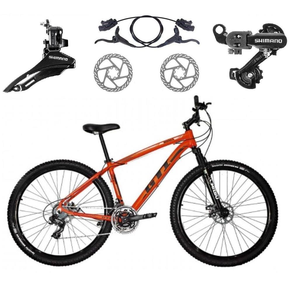 Bicicleta Aro 29 GTI Roma 21v Câmbios Shimano Freio a Disco Hidráulico Alumínio Garfo Com Suspensão - Laranja