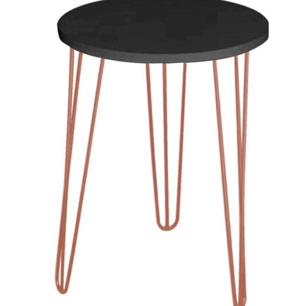 Mesa De Canto Redonda Mdf 35Cm Pé De Ferro Metal Hairpin
