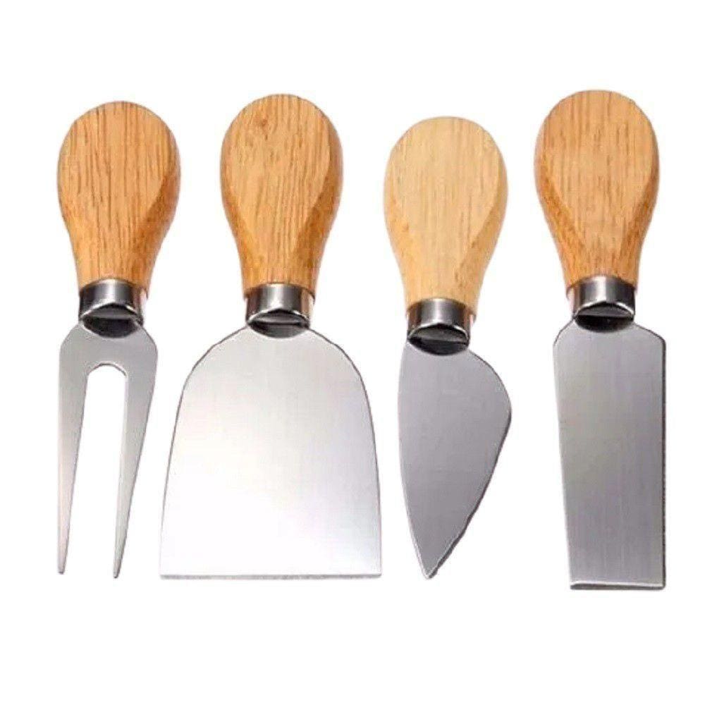 Jogo Utensílios P/ Queijo Inox 4 Peças e Tabua 24x34 cm.