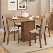 Conjunto Sala de Jantar Madesa Talita Mesa Tampo de Madeira com 4 Cadeiras - Rustic/Crema/Hibiscos
