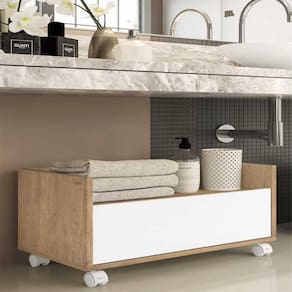 Gabinete Armário Banheiro 80 cm c/ Rodízios Multimóveis Rustic/Branco