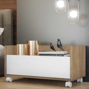 Mesa de Cabeceira 80 cm c/ Rodízios Multimóveis Rustic/Branco