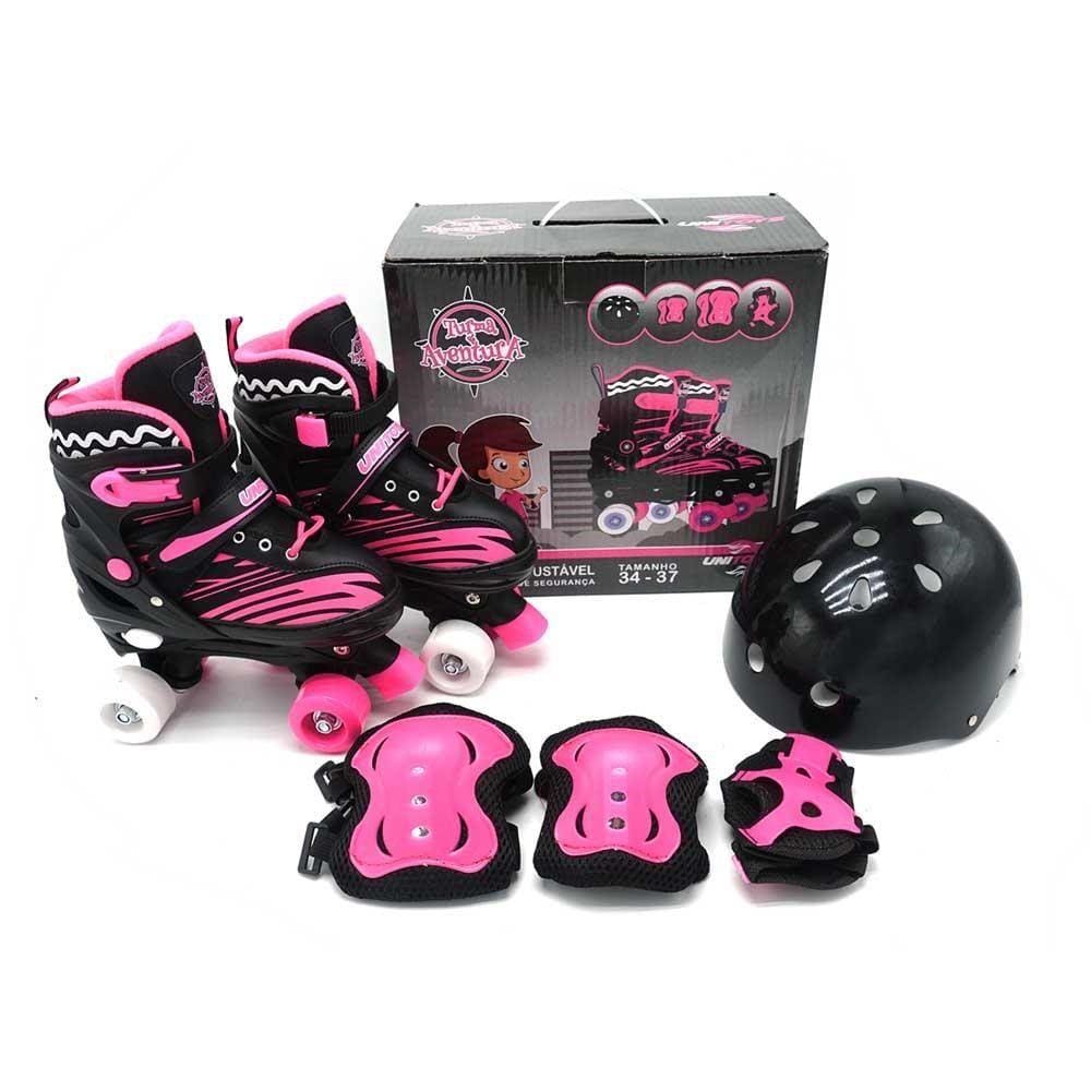 Patins Quad Unitoys Ajustável 34/37 Preto/Rosa - Ref.1513M