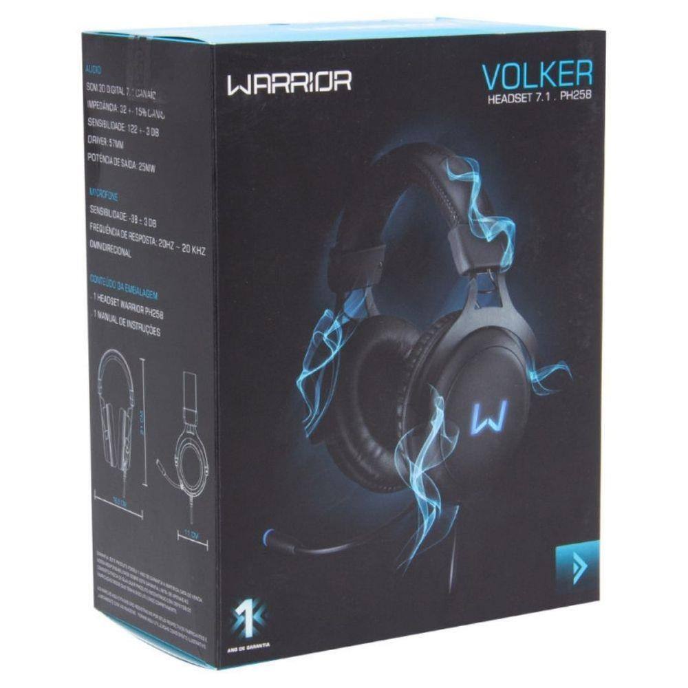 Headset Gamer Warrior Straton Usb 2.0 Stereo Led Ph244 Azul em