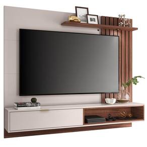 Painel Bancada Suspensa Para TV até 65 Pol. 180cm Ripado Palmas C05 Off White/Nogueira - Mpozenato