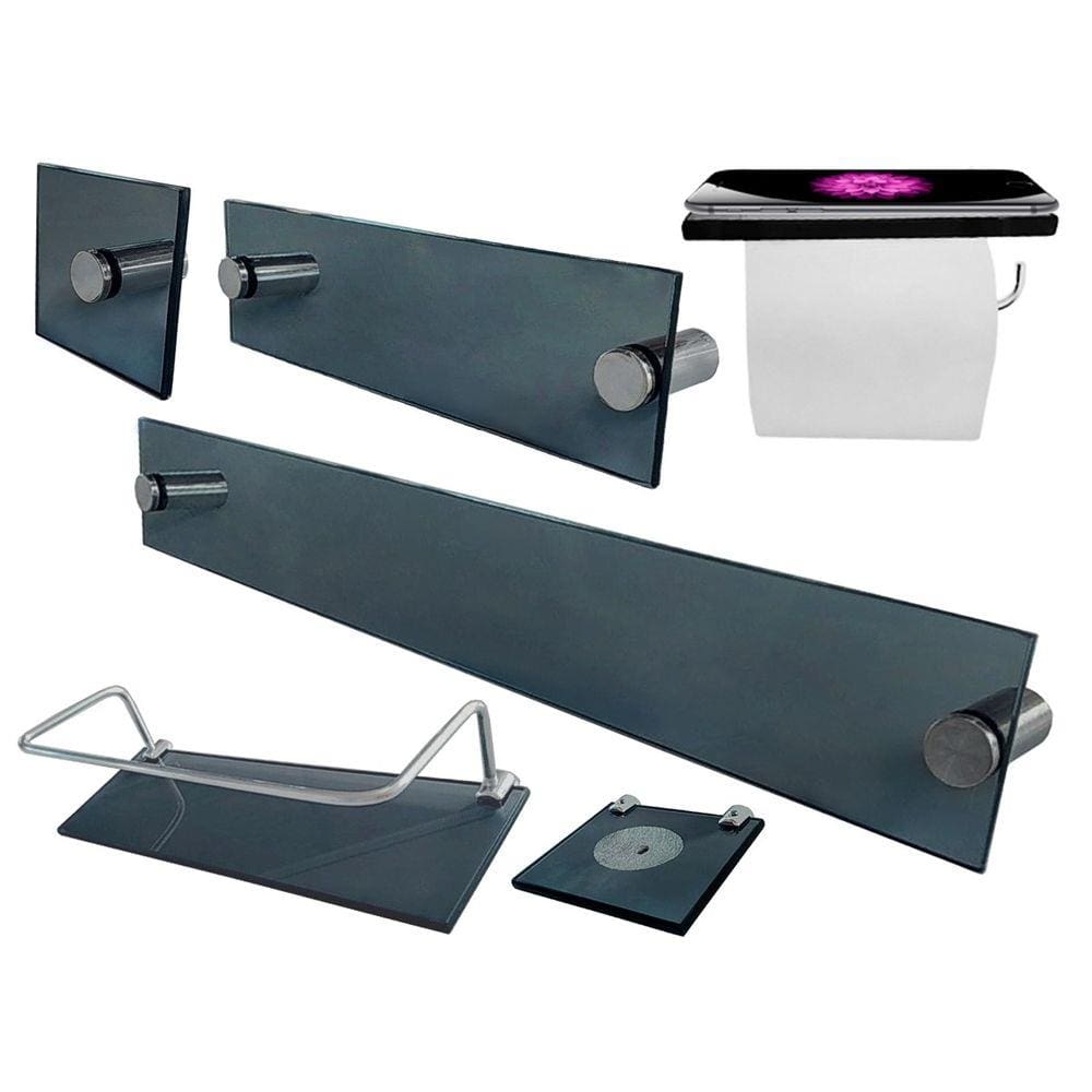 1 kit para banheiro premium fumê (6 peças)