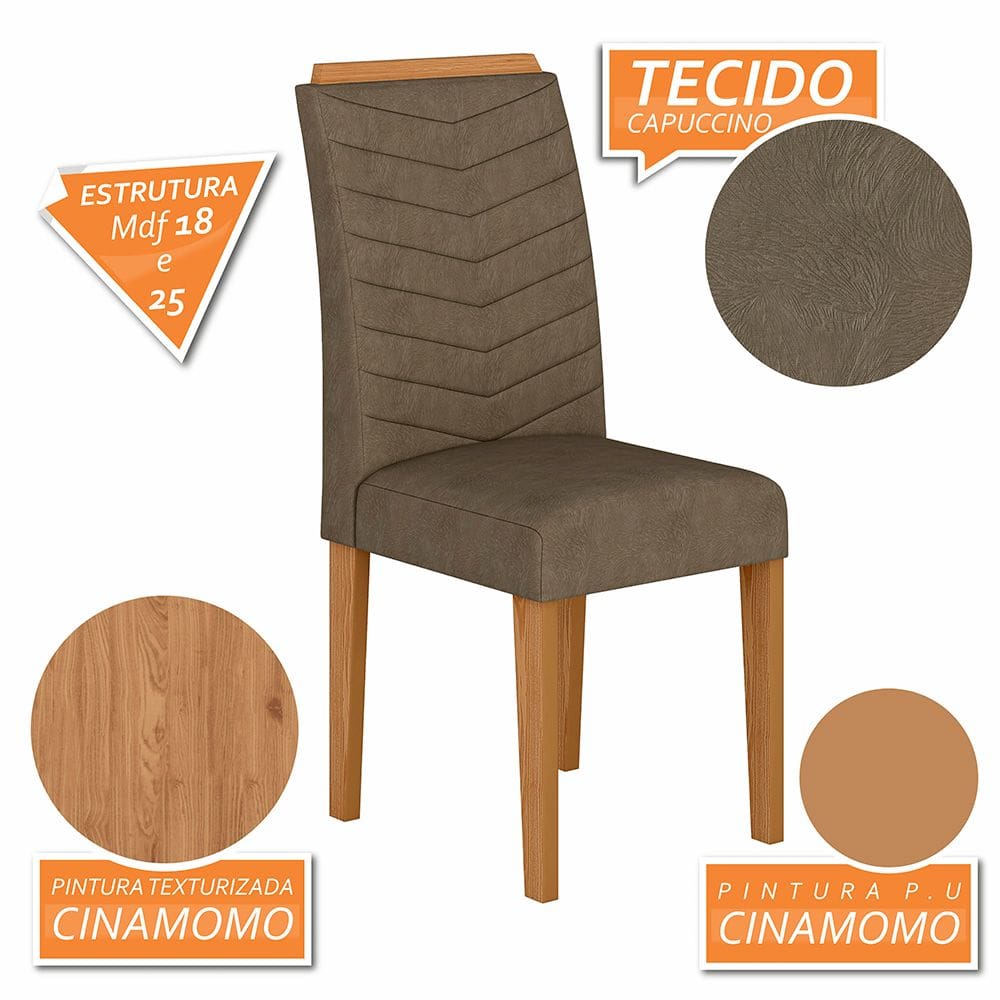 Kit 4 Cadeiras Estofadas Mesa de Jantar Cozinha Lisboa Wood Cinamomo/capuc - Moveis Arapongas