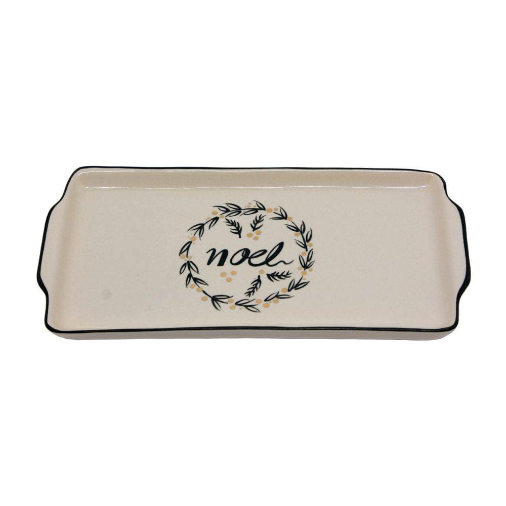 Travessa Cerâmica Retangular Noel Off White 24 x 12cm