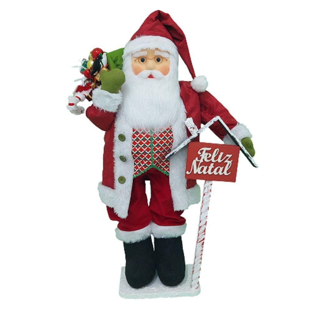 Boneco Natal Papai Noel Placa Feliz Natal 50cm