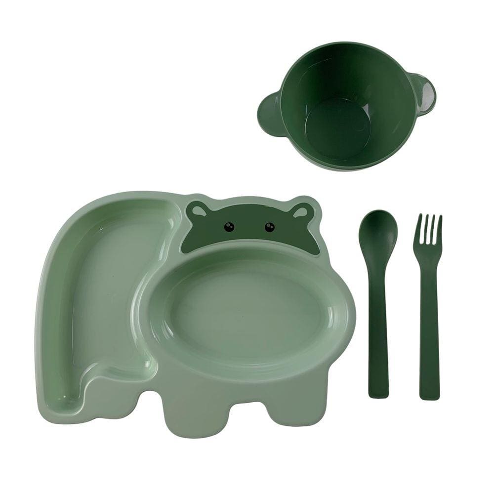 Kit Refeição Infantil Prato Talheres Tijelinha Criança Bebê Papinha Verde