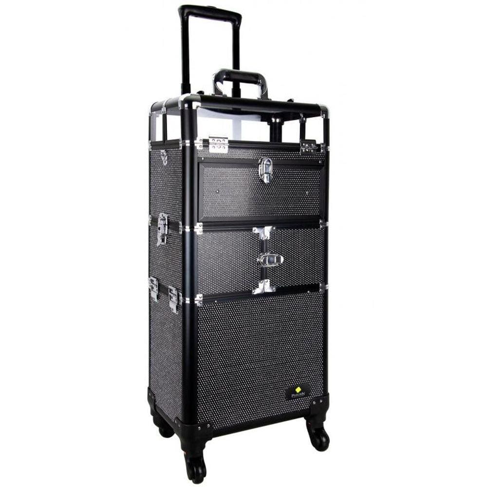 Maleta Maquiagem Profissional Alumínio ABS 3 em 1 Pelegrin PEL-M1020 Preta Cristal