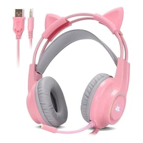 Fone Headset Gamer Led Orelhas Gato Ps4 Xbox Pc Celular Rosa