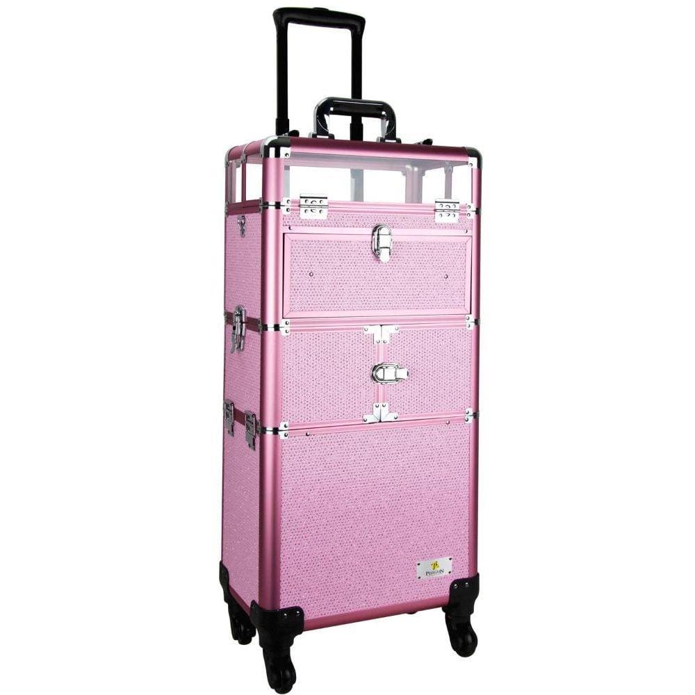 Maleta Maquiagem Profissional Alumínio ABS 3 em 1 Pelegrin PEL-M1022 Rosa Cristal