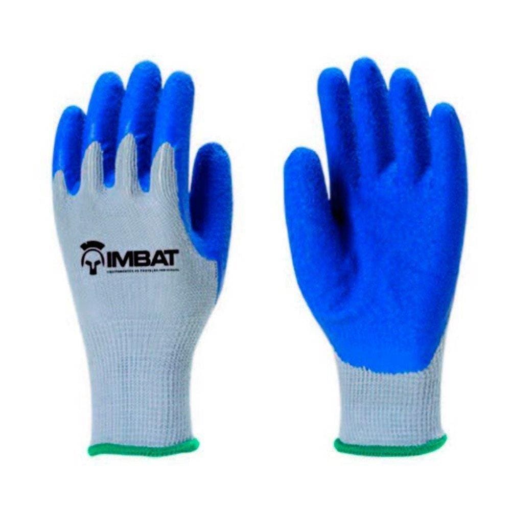 Luva Imbat Tricotada com Banho, Palmar em Latex, Azul, Tamanho 10 - Embalagens com 12 Unidades