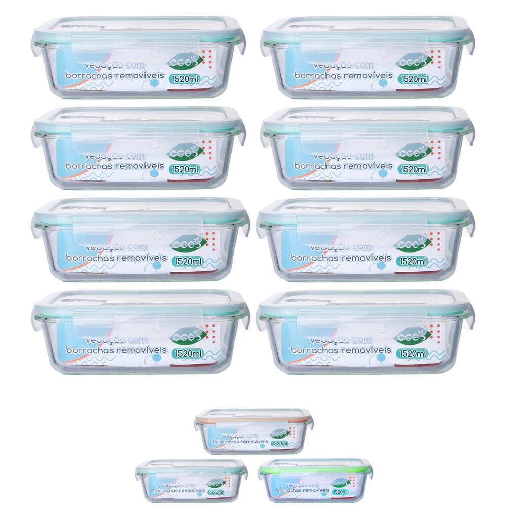 Jogo 8 Pote de Vidro Hermético Marmita Tampa 4 Travas 1520ml