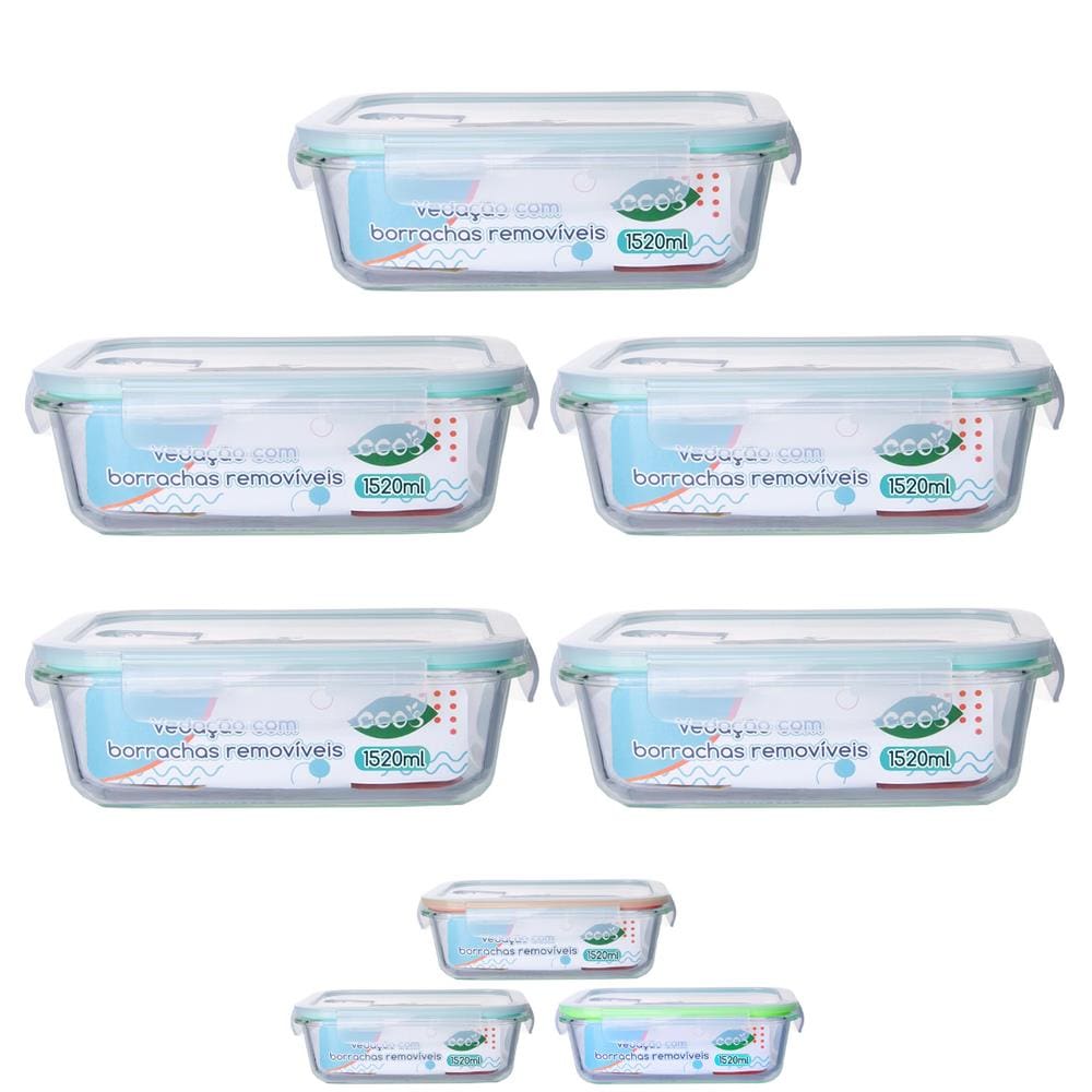 Jogo 5 Pote de Vidro Hermético Marmita Tampa 4 Travas 1520ml