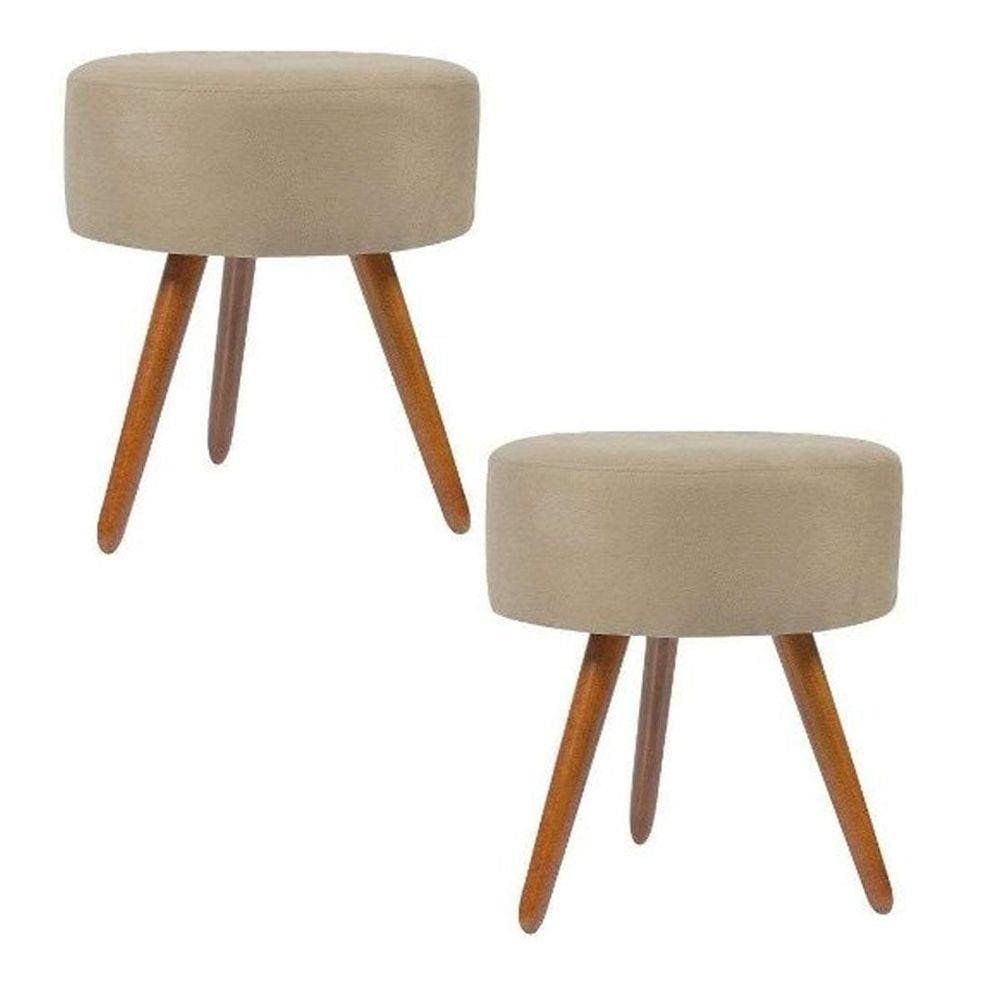 Combo 2 Puf, Puff Para Sala, Puff Redondo, Suede Bege