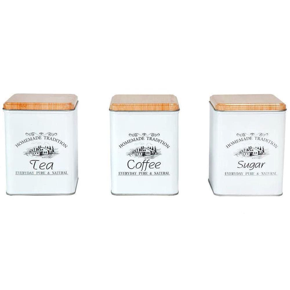 Jogo 3 Latas Decorativas Mantimentos Alimentos Metal Branco
