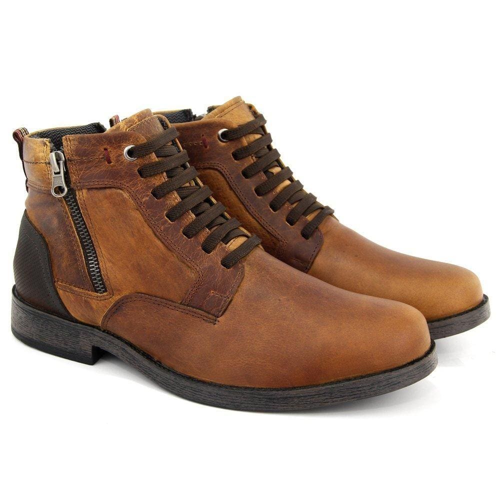Coturno Casual Couro Masculino Cano Baixo Zíper Conforto