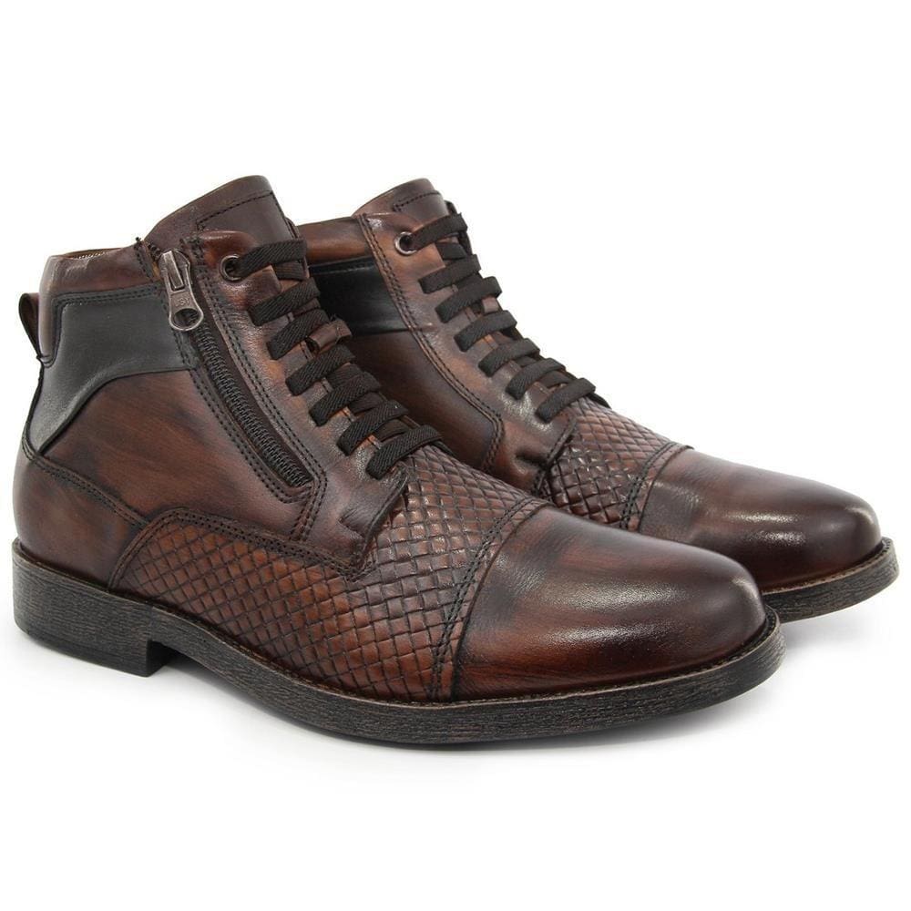 Coturno Casual Couro Masculino Cano Baixo Elástico Dia a Dia
