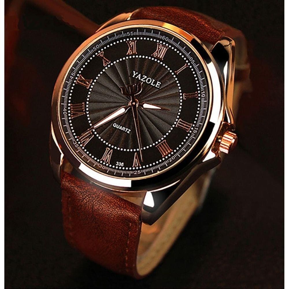 Relógio Masculino Yazole 336 Pulseira em Couro Marrom