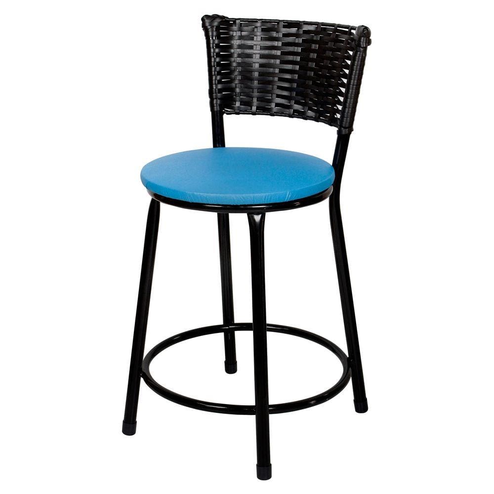 Banquetas Baixa Para Cozinha Preto 2Un Assento Azul