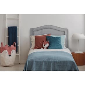 Cabeceira Solteiro Curva Luxo Suede Cinza Com Tachas Fumê