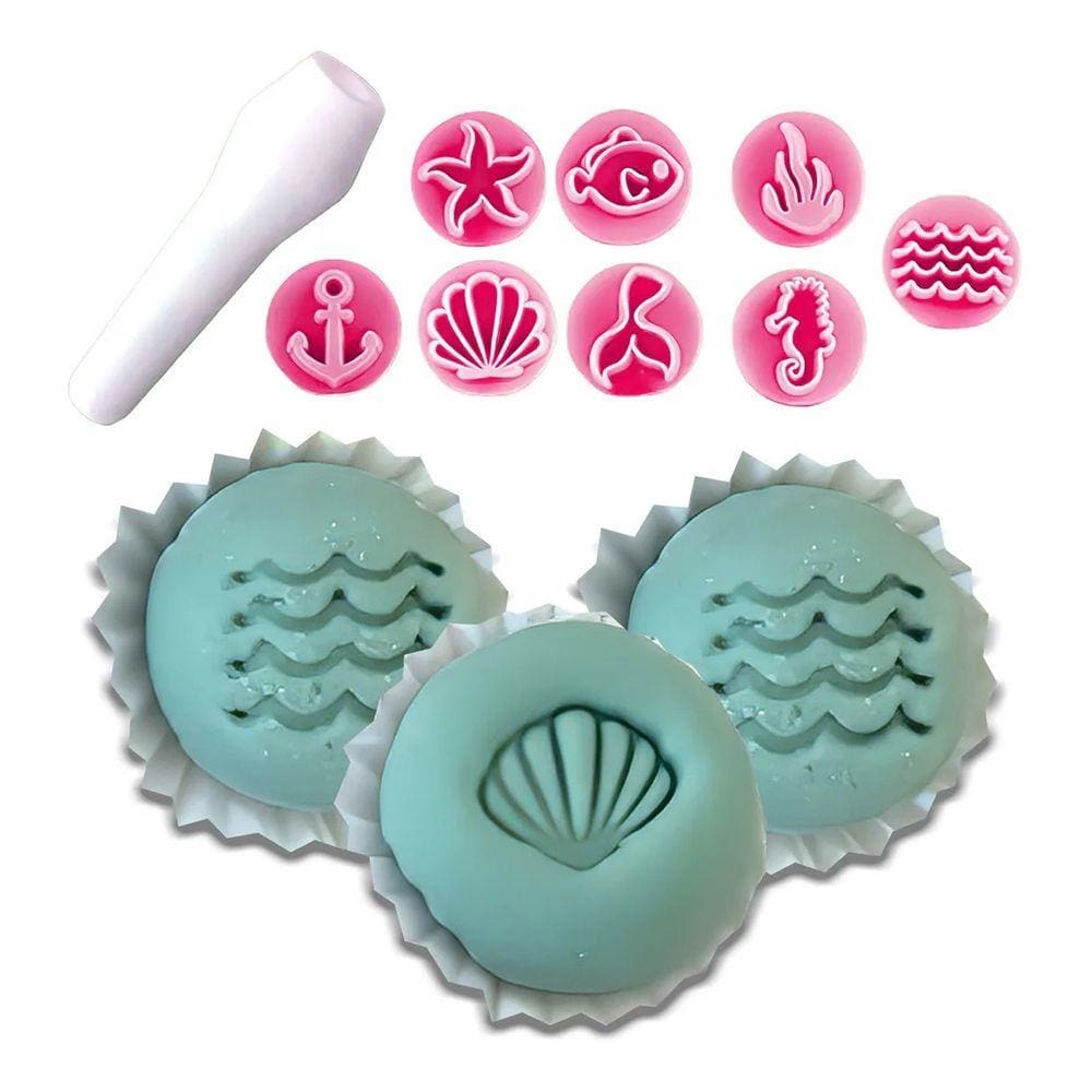 Kit Carimbos Fundo Do Mar, Para Docinhos, Bolo, Confeitaria, Decorações, Etc Com 9 Peças Da Blue Star.